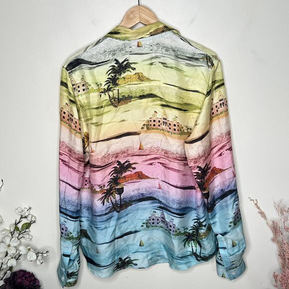 AMIRI Beverly Hills Hawaiian Long Sleeve Shirt Silk Rainbow Sz M {Q39} - Picture 5 of 8